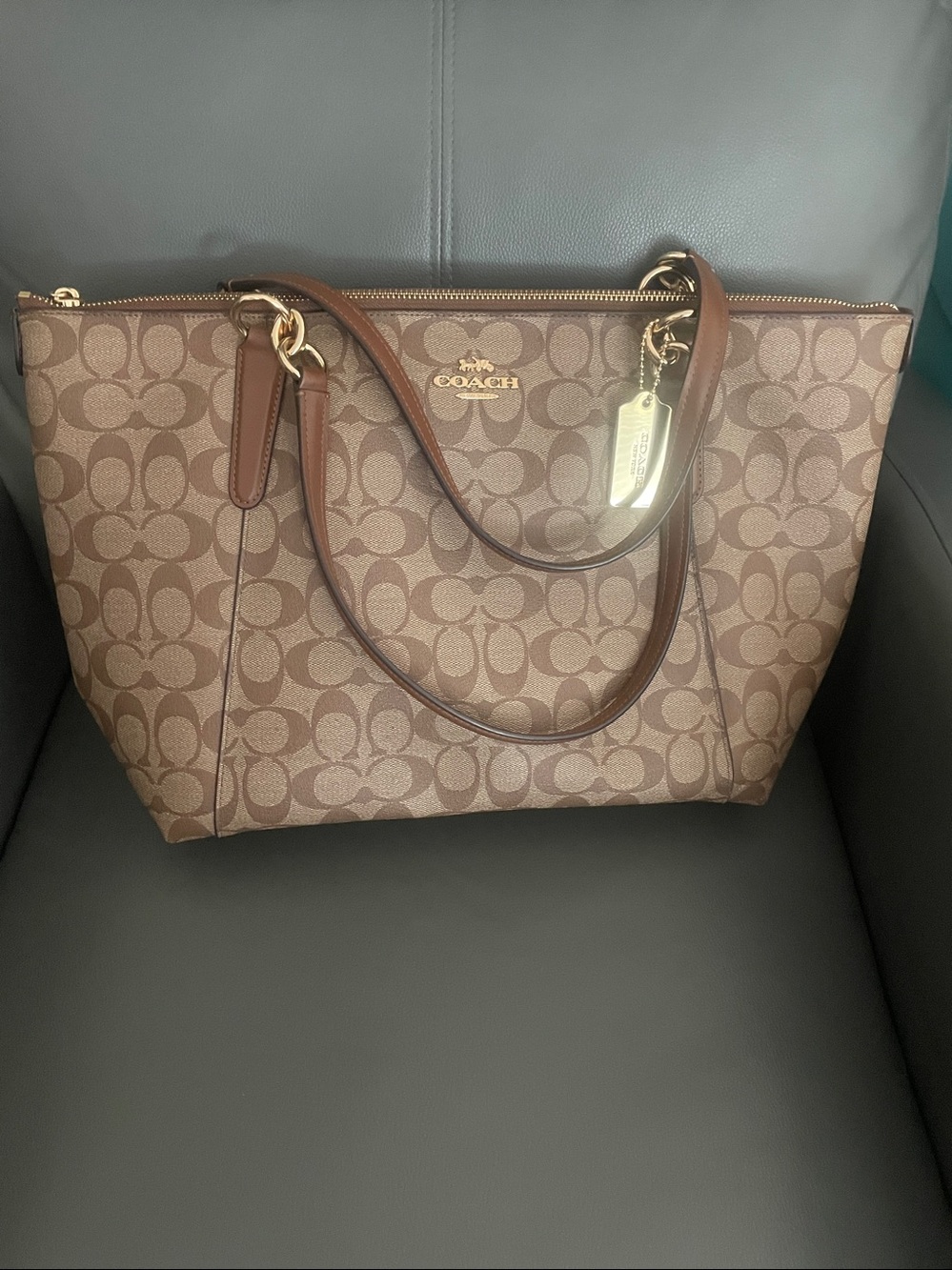 Coach F58318 Ava Tote Bag - Khaki/Saddle